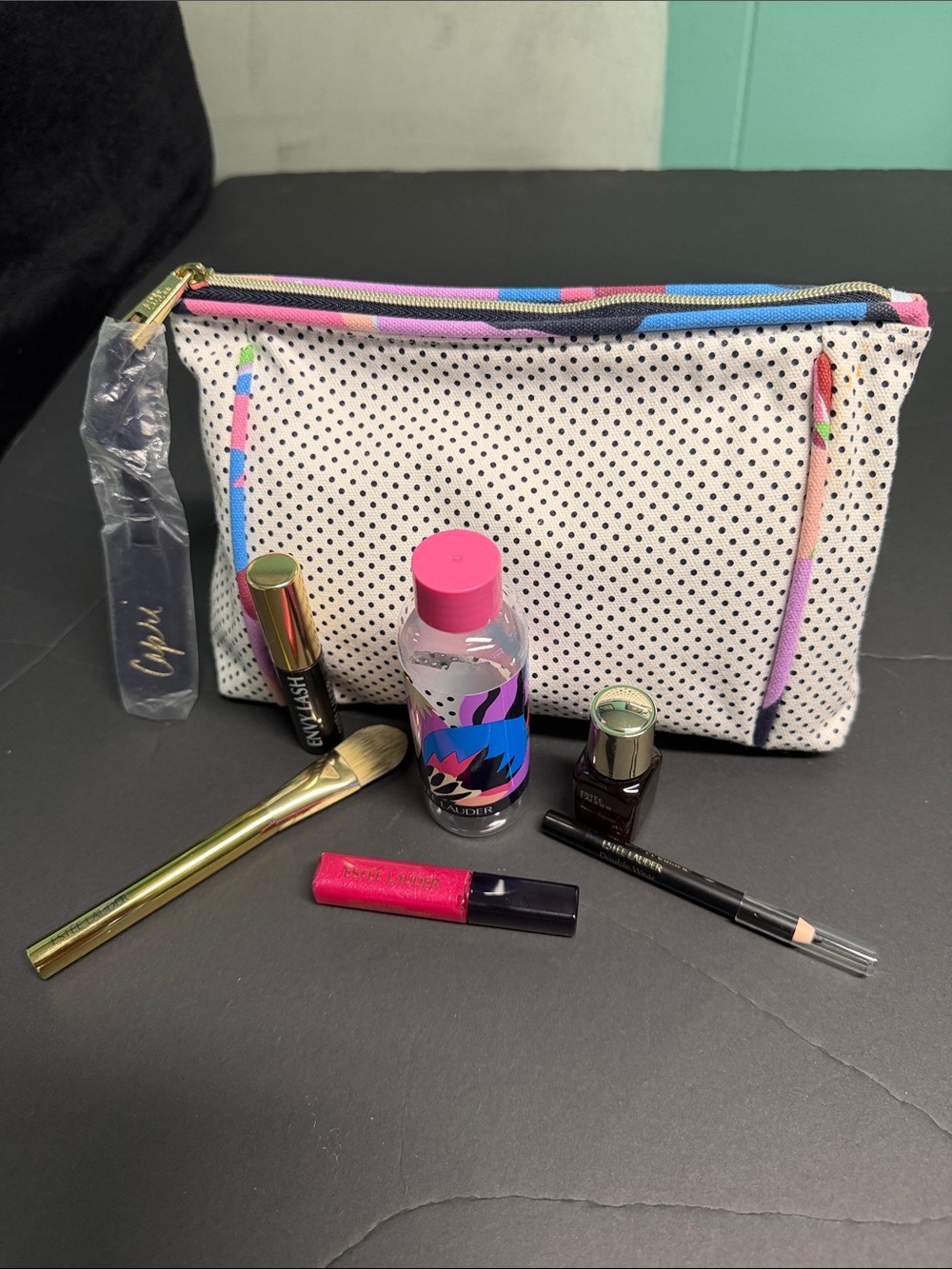 BNWT ESTEE LAUDER 7PC COSMETICS POLKA DOT CAPRI MAKEUP SET & TRAVEL BAG